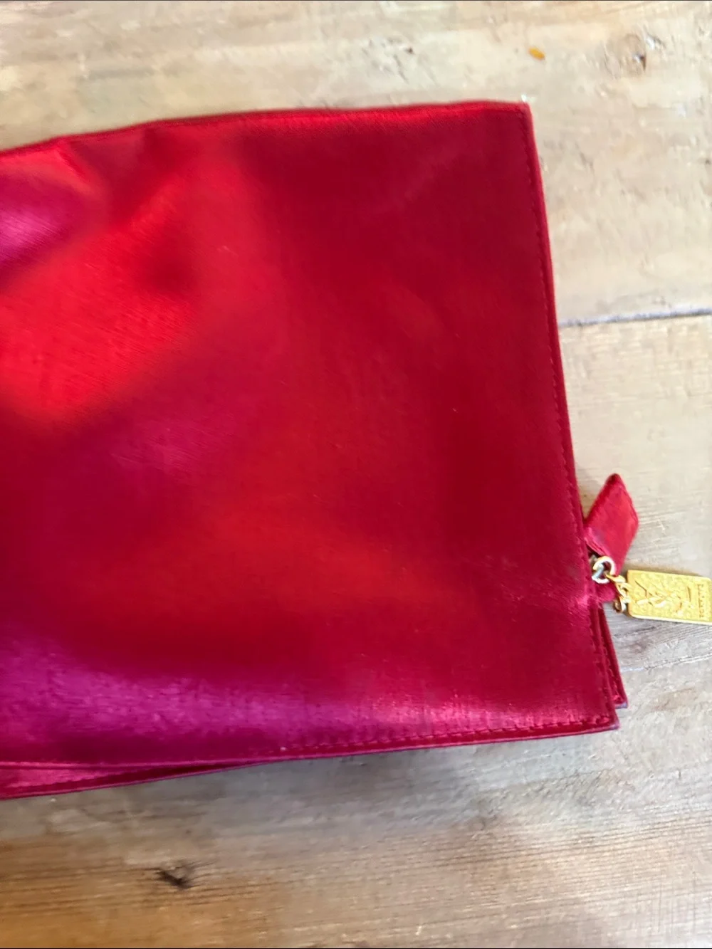 Yves Saint Laurent Red Satin Parfums Cosmetic Pouch